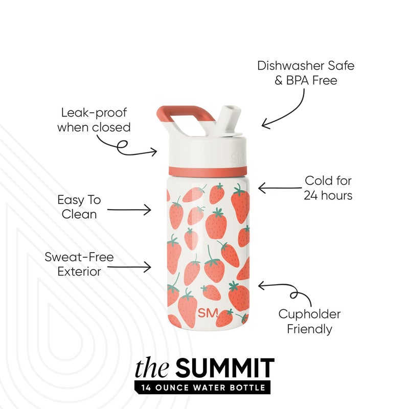 Simple Modern Kids Summit Water Bottle with Straw Lid | 14oz Stainless Steel Cup Insulated Tumbler Tumbler for Girls, School | Strawberries on Cream - Image 2