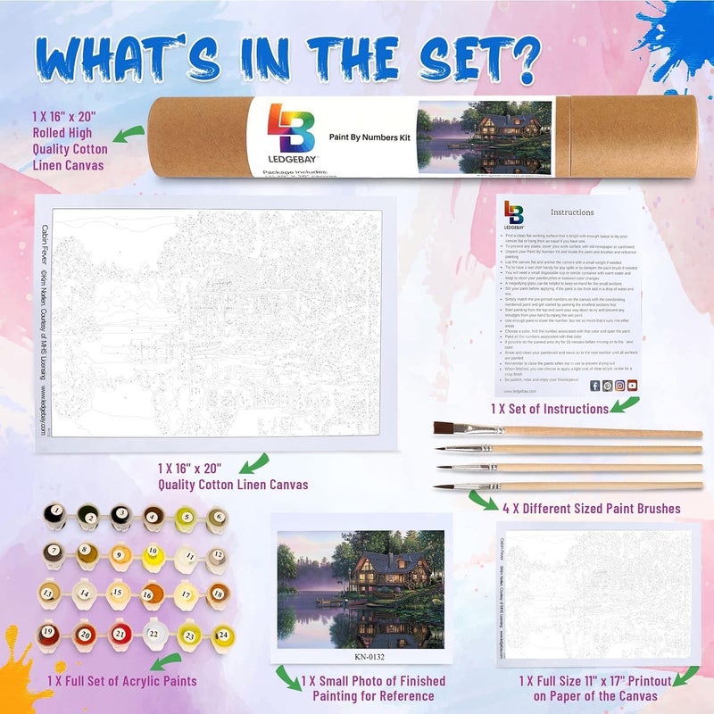 Ledgebay Paint by Number for Adults: Beginner to Advanced Number Painting Kit - Fun DIY Adult Arts and Crafts Projects - Kits Include - (Cabin Fever, 16" x 20" Unframed) - Image 3