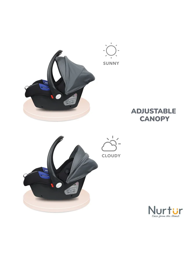 Nurtur Nemo Baby Carrier - Adjustable Canopy and Handle - Extra Protection – 3 -Point Safety Harness - Suitable from 0 months to 12 months, Upto 13kg, Grey Multi