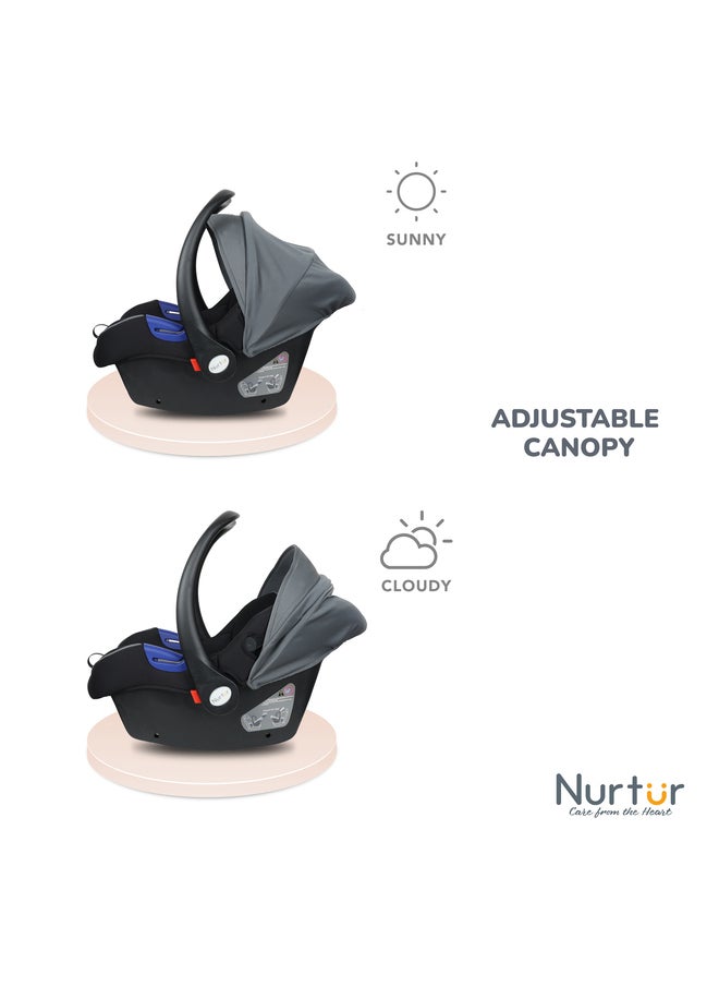 Nurtur Nemo Baby Carrier Adjustable Canopy and Handle Extra Protection 3 Point Safety Harness Suitable from 0 months to 12 months Upto 13kg BlackLight Grey Official Product  - Image 4
