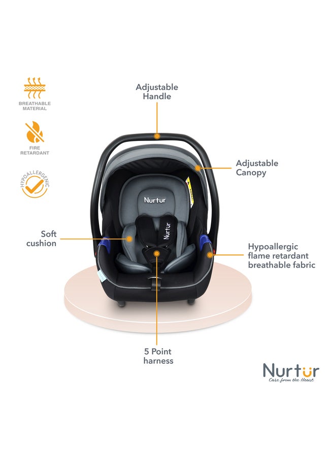 Nurtur Nemo Baby Carrier Adjustable Canopy and Handle Extra Protection 3 Point Safety Harness Suitable from 0 months to 12 months Upto 13kg BlackLight Grey Official Product  - Image 3