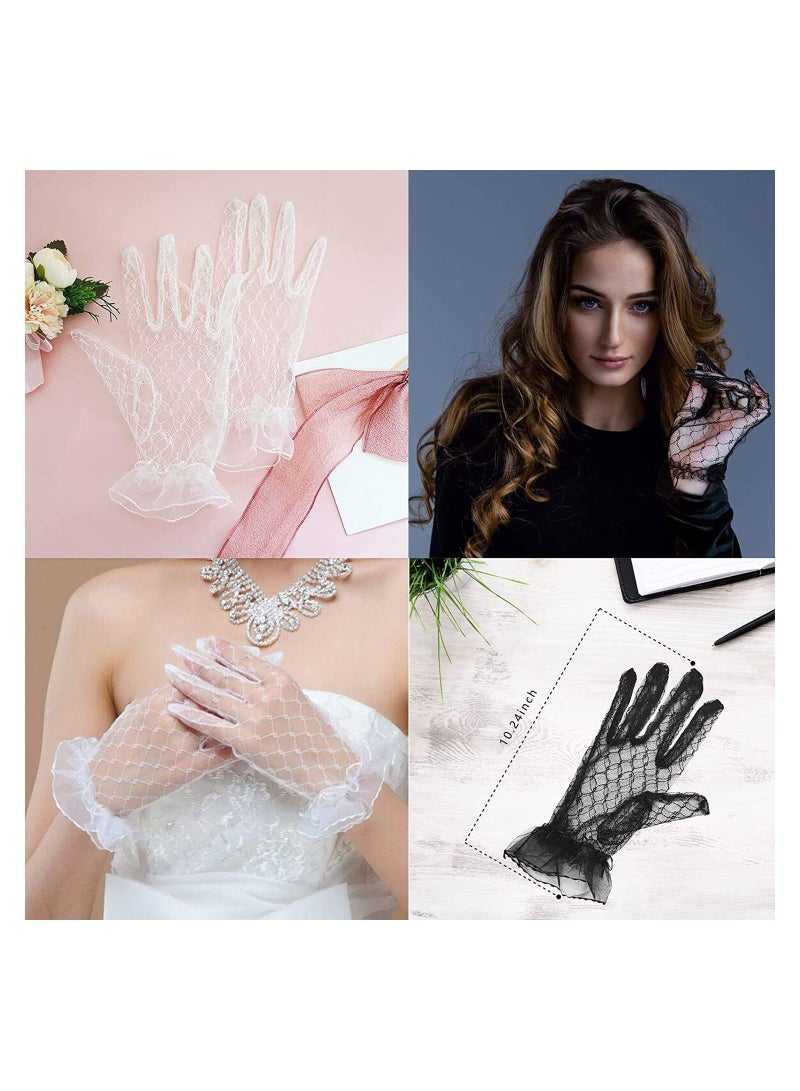 SYOSI Mesh Lace Gloves for Women Women's Tea Party, 2 Pairs of Short Gloves Vintage Lace Wrist Gloves Suitable for Women's Wedding Dinner Tea Parties, Bridal Wedding Dress Gloves Fingered Gloves  - Image 2