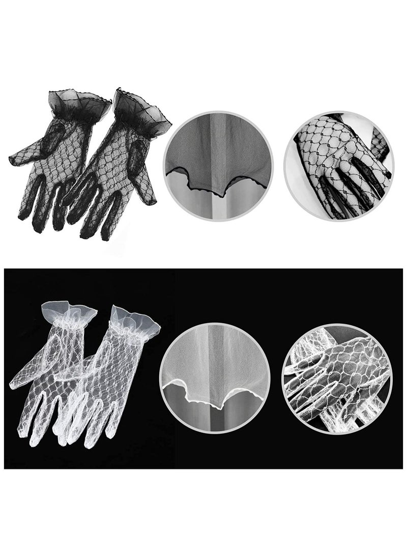 SYOSI Mesh Lace Gloves for Women Women's Tea Party, 2 Pairs of Short Gloves Vintage Lace Wrist Gloves Suitable for Women's Wedding Dinner Tea Parties, Bridal Wedding Dress Gloves Fingered Gloves  - Image 4