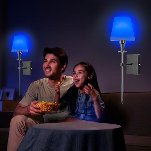jengush أضواء حائط تعمل بالبطارية مجموعة من 2، ضوء حائط أسود قابل للشحن مع جهاز تحكم عن بعد لاسلكي قابل للتعتيم، 12 وضع لون، مصباح حائط بطارية بدون سلك للغرفة النوم، غرفة المعيشة، الممر - Image 3