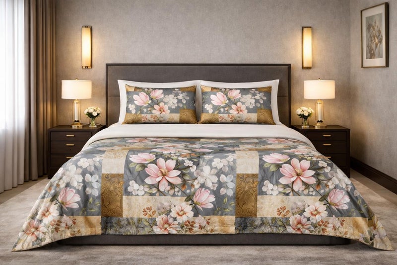 Skyla Double Bed Super King Size Bedsheet with 2 Pillow Covers|Bedsheet 108 x 108 Inch| 400 TC King Size Cotton Floral Bed Sheet Breathable|Super Soft Printed Bedsheet(Lotus & Twigs) - Image 1