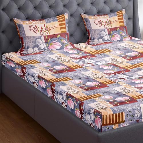 Skyla Double Bed Super King Size Bedsheet with 2 Pillow Covers|Bedsheet 108 x 108 Inch| 400 TC King Size Cotton Floral Bed Sheet Breathable|Super Soft Printed Bedsheet(Lotus & Twigs) - Image 4