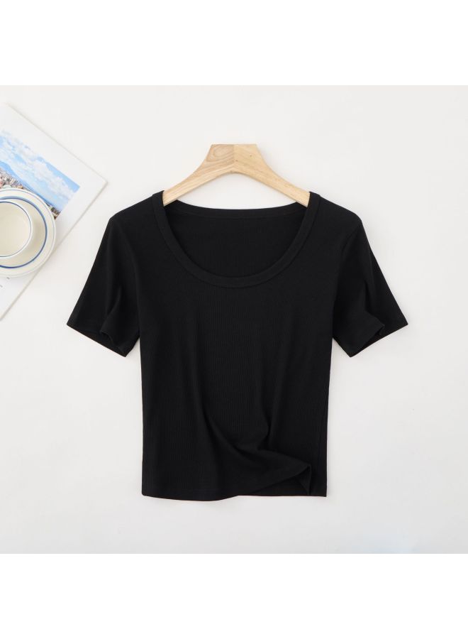 [ready Stock Customization] Tencel Short-sleeved Women's Summer Versatile U-neck Top Simple Slim Fit Cool Breathable T-shirt For Women