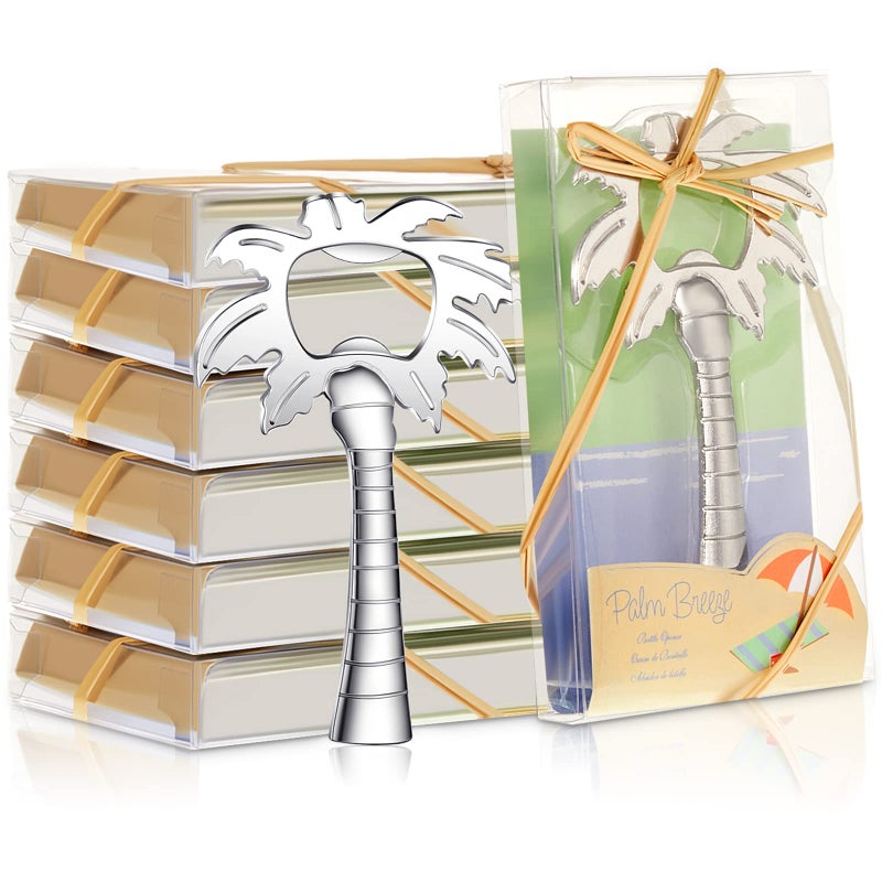 Leinuosen 36 Sets Coconut Tree Bottle Opener Tropical Palm Tree Bottle Opener with Packing Box for Wedding Bridal Shower Guest Gifts Souvenirs for Wedding Party Favor Supplies Silver - Image 2