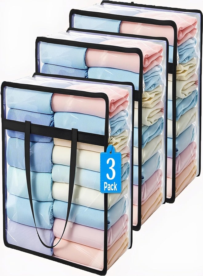 Blendmix Transparent Clothes Storage Bags | Plastic Saree Covers with Zipper | Ideal for Blankets, Comforters, Wardrobe Organizing (Pack of 3) - Image 1