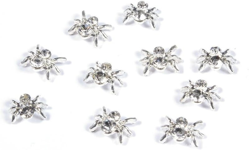 BeeSpring 10pcs 3D Spider with Rhinestones Nail Art Glitters DIY Decorations