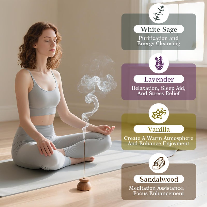 RAINFLOW White Sage Incense Sticks - 80 PCS Sandalwood Incense Sticks Natural,Lavender Vanilla Stick,4 Scents Without Incense Holder,Meditation Spiritual Cleansing Gift Set Indian Scented Style - Image 3