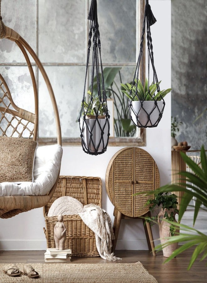 Artilady Black Plant Hanger Macrame Hanging Planter for Indoor Boho Plants Holder with Hooks Hanging Plant Basket Outdoor Window Wall Plants Home Decor - Image 2