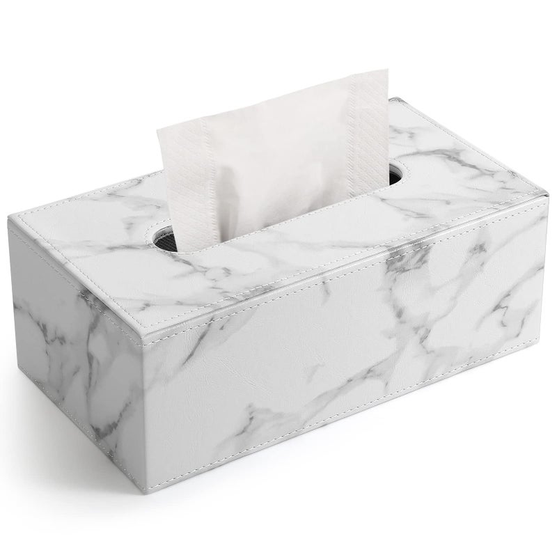 KINGFOM Rectangular PU Leather Tissue Box Cover Facial Tissue Paper Napkin Holder for Bathroom Home Office Car Automotive Decoration with Magnetic BottomGray Marble