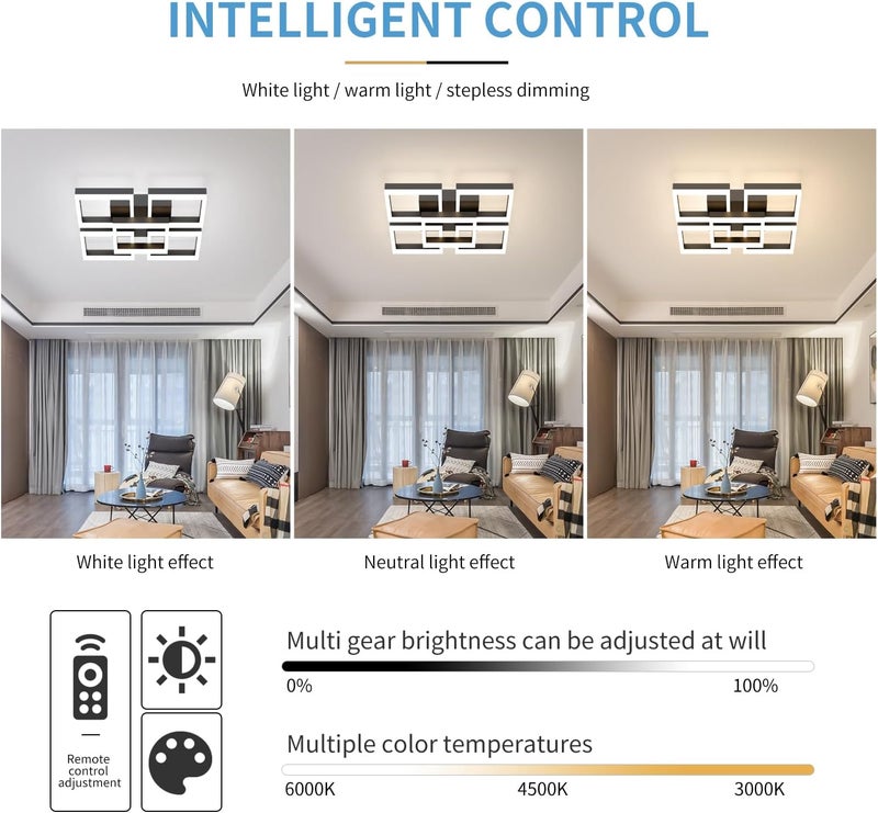 GEADI Multi-goal comprehensive design Modern LED Ceiling Light, 64W Dimmable Black Flush Mount Light 5-Square Ceiling Lamp with Remote Control, Acrylic Ceiling Chandelier Lighting for Living Room Bedroom Office, 3000K-6500K Diverse purchase options - Image 5