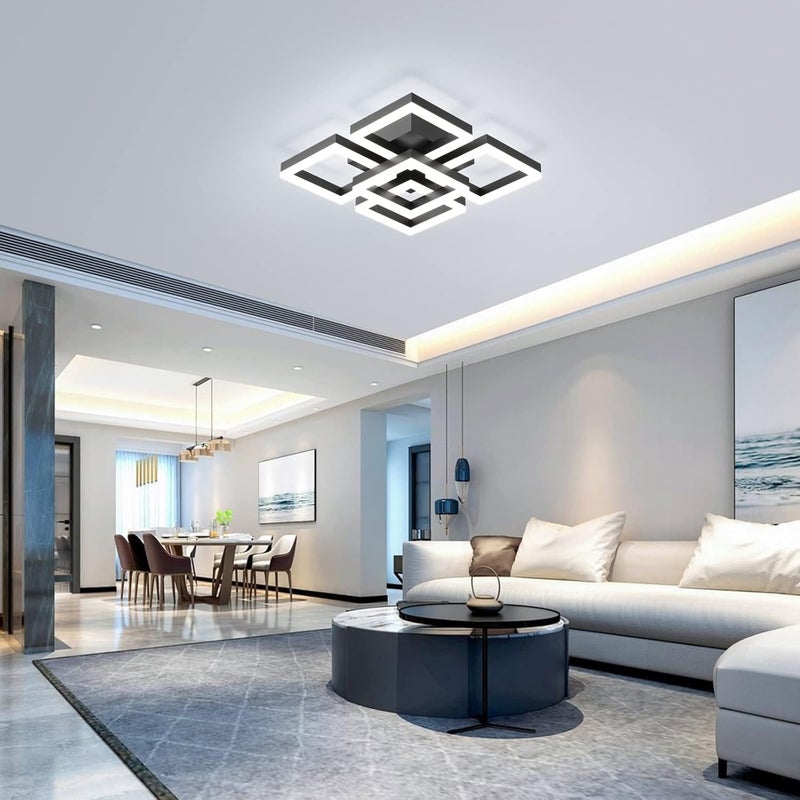 GEADI Multi-goal comprehensive design Modern LED Ceiling Light, 64W Dimmable Black Flush Mount Light 5-Square Ceiling Lamp with Remote Control, Acrylic Ceiling Chandelier Lighting for Living Room Bedroom Office, 3000K-6500K Diverse purchase options - Image 2