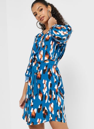 Printed Tie Front Dress