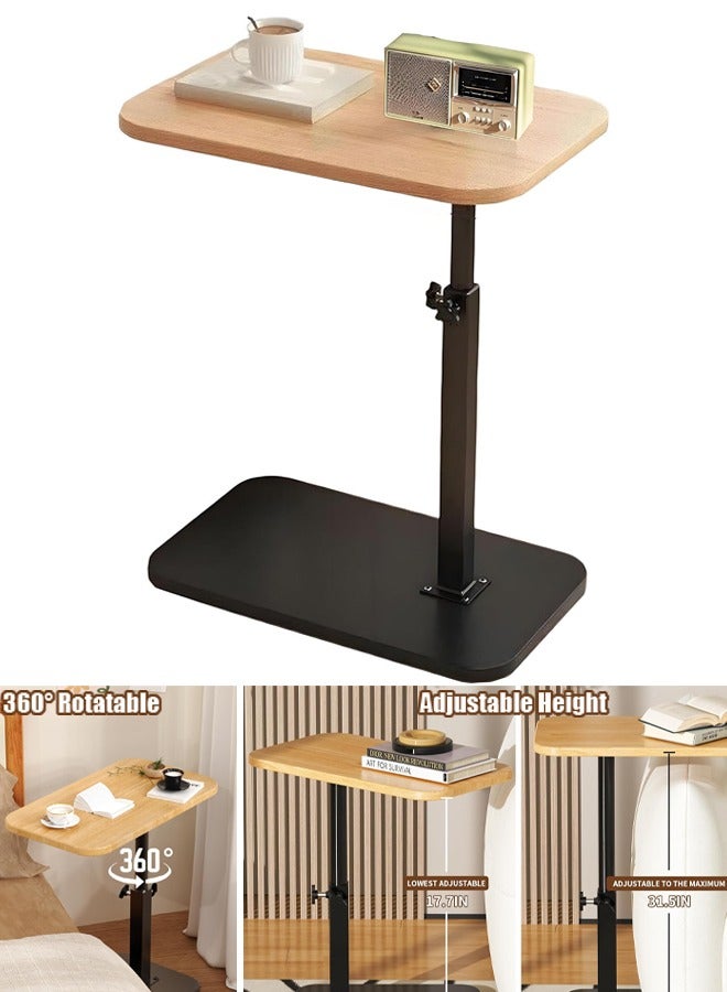 TAPIT C-Shaped Side Table Adjustable Height C-Shaped End Table for Couch 360°Swivel TV Tray Table for Small Spaces Ideal for Living Room Bedside or Office Perfect for Snacks or Work (Original Wood Color) - Image 1