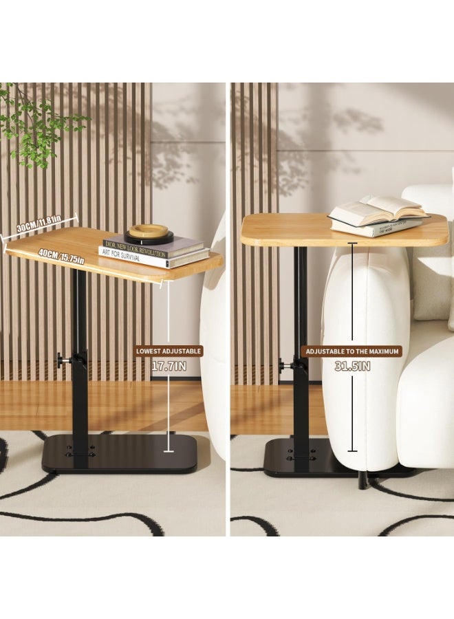 TAPIT C-Shaped Side Table Adjustable Height C-Shaped End Table for Couch 360°Swivel TV Tray Table for Small Spaces Ideal for Living Room Bedside or Office Perfect for Snacks or Work (Original Wood Color) - Image 4