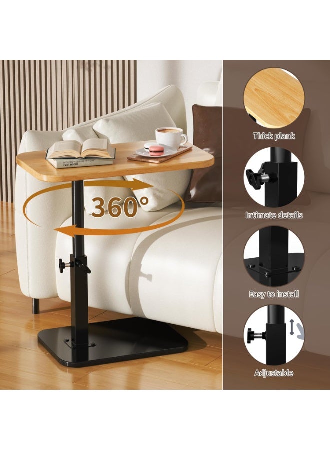 TAPIT C-Shaped Side Table Adjustable Height C-Shaped End Table for Couch 360°Swivel TV Tray Table for Small Spaces Ideal for Living Room Bedside or Office Perfect for Snacks or Work (Original Wood Color) - Image 2