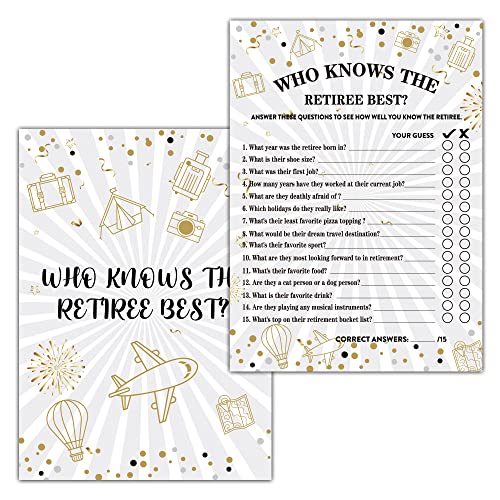 Foosproea Retirement Party Games, Who Knows The Retiree Best Co-Worker Retirement Party Game Card, Gold Foil Retirement Party Ideas Activities Supplies Decorations(30 Game Cards) - A01 - Image 1