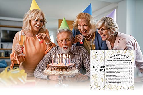 Foosproea Retirement Party Games, Who Knows The Retiree Best Co-Worker Retirement Party Game Card, Gold Foil Retirement Party Ideas Activities Supplies Decorations(30 Game Cards) - A01 - Image 3