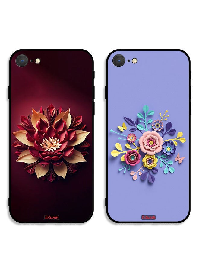 Tolwak Two Cases For Apple iPhone 8 Protective Covers Abstract Art Flower - Image 1