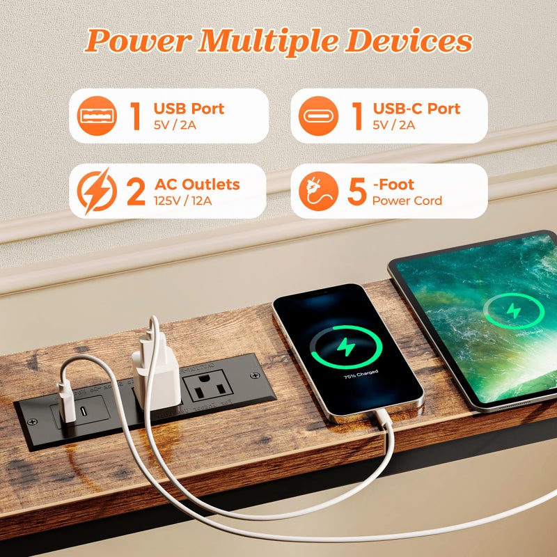 SUPERJARE 94.5 Inch Sofa Table with 2 Power Outlets and USB-C Ports, 5.9 Inch Narrow Console Table with Storage, Long Entryway Hallway Couch Table Behind Sofa, Small Spaces, Living Room, Rustic Brown - Image 3
