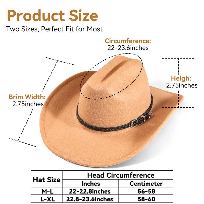 WAYCOM Western Cowboy Hat for Women: Wide Brimmed for Cowgirl - 2 Decorative Band for Men - Felt Hats for Party/Festival Camel - Image 2