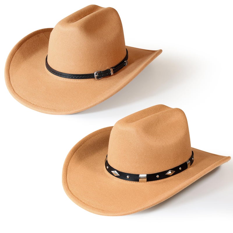 WAYCOM Western Cowboy Hat for Women: Wide Brimmed for Cowgirl - 2 Decorative Band for Men - Felt Hats for Party/Festival Camel - Image 5
