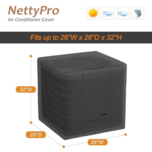 NettyPro Air Conditioner Cover Winter Waterproof 600D Heavy Duty Square AC Cover for Outside Unit 26 x 26 x 32 Inch Black - Image 3