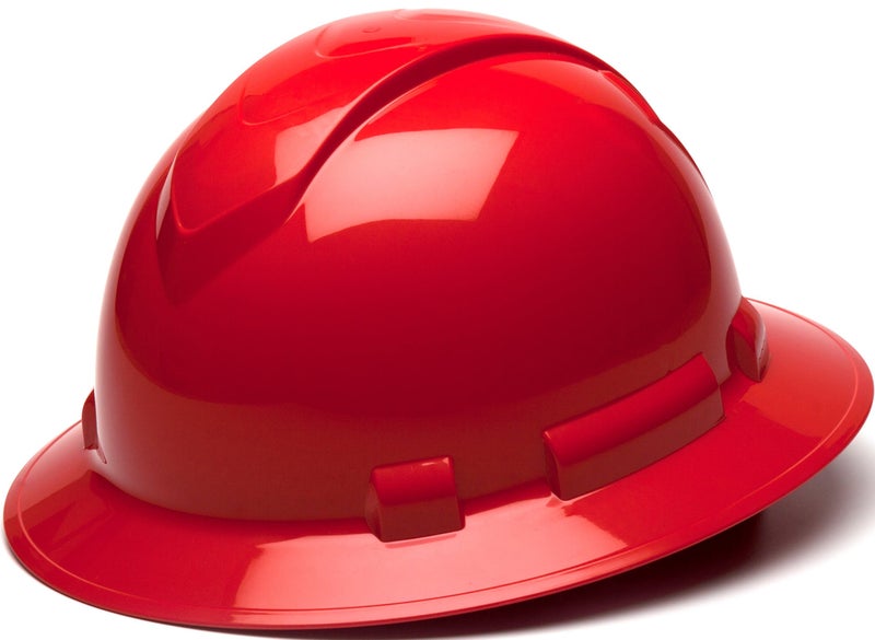 Ridgeline PYRAMEX Ridgeline Full Brim Hard Hat, 4-Point Ratchet Suspension, Red - Image 1