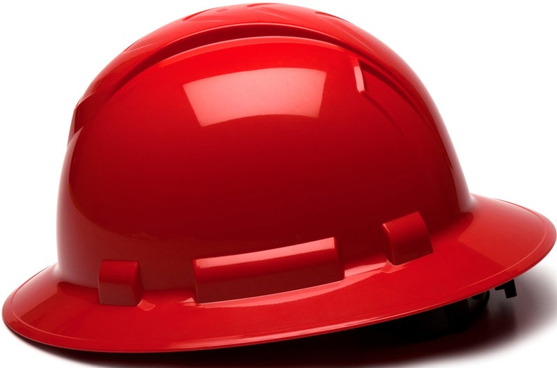 Ridgeline PYRAMEX Ridgeline Full Brim Hard Hat, 4-Point Ratchet Suspension, Red - Image 3