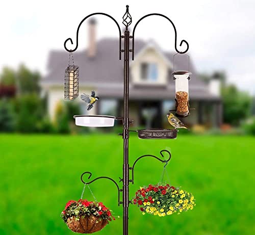 MIXXIDEA Deluxe Bird Feeding Station Kit With Multi Feeder Hanging Pole, Metal Suet Feeder, Bird Bath, Mesh Tray for Attracting Wild Birds and Planter Hanger (1 Pack) - Image 4