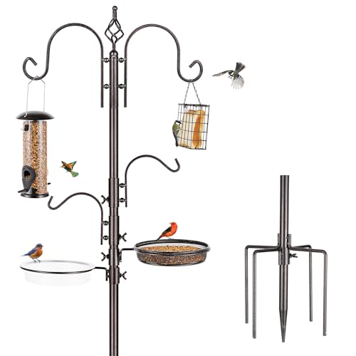 MIXXIDEA Deluxe Bird Feeding Station Kit With Multi Feeder Hanging Pole, Metal Suet Feeder, Bird Bath, Mesh Tray for Attracting Wild Birds and Planter Hanger (1 Pack) - Image 1