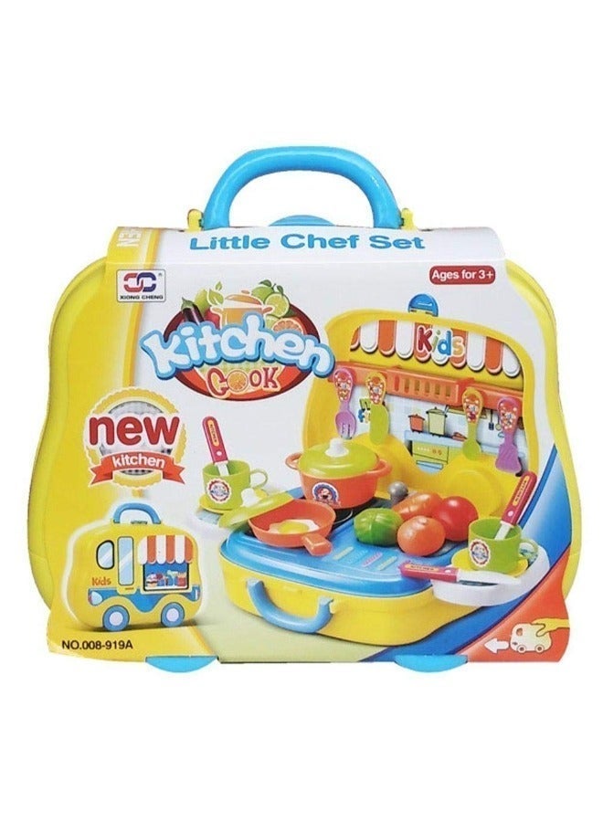 حديقة الألعاب مجموعة ألعاب المطبخ المحمولة من ليتل شيف - تتضمن شوكة وسكين وملعقة ومقلاة ووعاء وفواكه وأكواب ومجموعة لعب طبخ مثالية للأطفال - Image 3