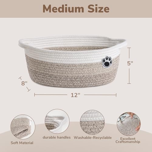 HiChen Dog Toy Basket Small Gift Basket for Baby, Woven Storage Baskets for Dog Cat, Nursery Storage Baskets for Diapers, Towels, 12"x 8" x 5" Mixed-Brown - Image 5