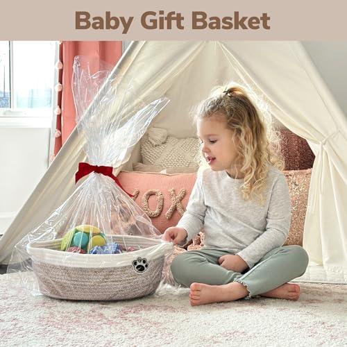 HiChen Dog Toy Basket Small Gift Basket for Baby, Woven Storage Baskets for Dog Cat, Nursery Storage Baskets for Diapers, Towels, 12"x 8" x 5" Mixed-Brown - Image 3
