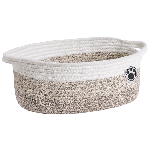 HiChen Dog Toy Basket Small Gift Basket for Baby, Woven Storage Baskets for Dog Cat, Nursery Storage Baskets for Diapers, Towels, 12"x 8" x 5" Mixed-Brown - Image 1