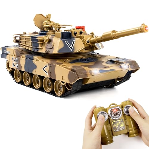 Supdex 124 RC Tank Remote Control US M1A2 Abrams Army Model Tank with Sound Effects Lights and Smoke 24G Military Model Toy for Kids Perfect Birthday for Boys 6 Years Old - Image 1