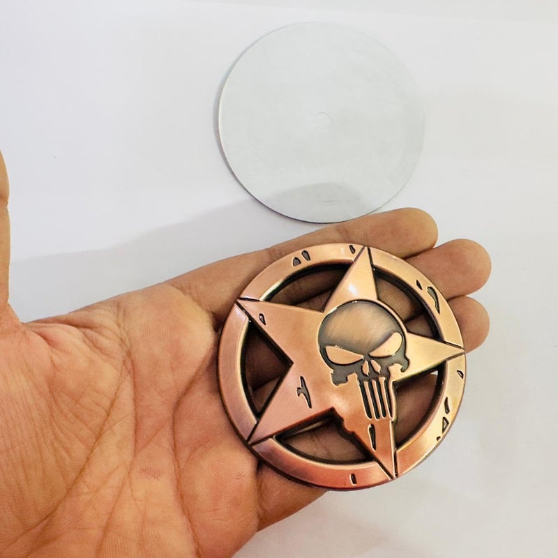 AUTO MT Emblems for Car & Bike Metal Lo.go and Grill Me.tal Lo.go, Auto Accessories for Car Emblem 3D Badge Auto Racing Sport Sticker Grand Tourer Decal. (Round Star Skull Bronze Punisher) - Image 2