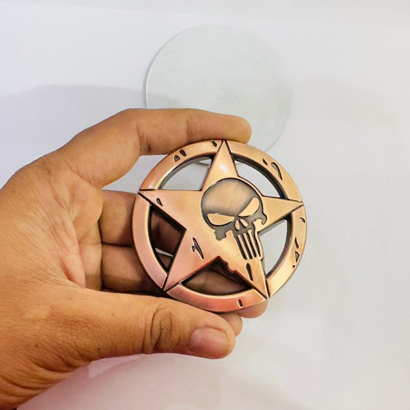 AUTO MT Emblems for Car & Bike Metal Lo.go and Grill Me.tal Lo.go, Auto Accessories for Car Emblem 3D Badge Auto Racing Sport Sticker Grand Tourer Decal. (Round Star Skull Bronze Punisher) - Image 1