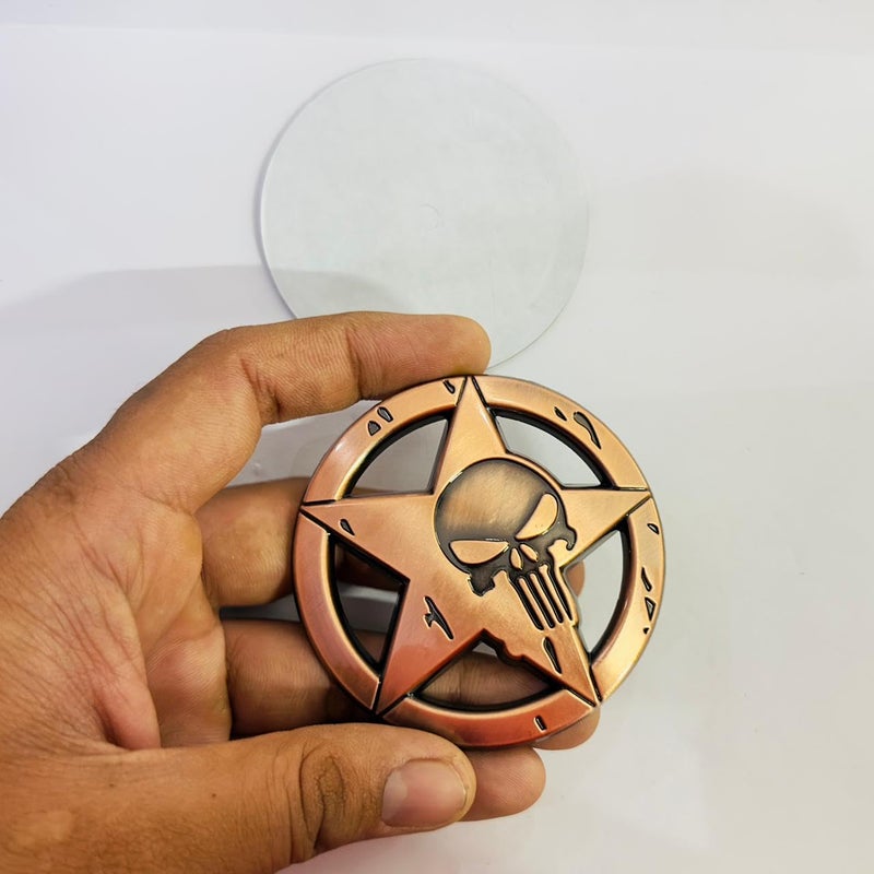 AUTO MT Emblems for Car & Bike Metal Lo.go and Grill Me.tal Lo.go, Auto Accessories for Car Emblem 3D Badge Auto Racing Sport Sticker Grand Tourer Decal. (Round Star Skull Bronze Punisher) - Image 3
