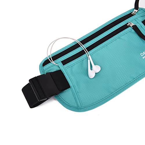 DAITET RFID Blocking Money Belt for Men Women, Slim Fanny Pack for Travel，Running,Conceal Waist Wallet for Passport Holder,Phone,Cash(Black Mint Green) - Image 3