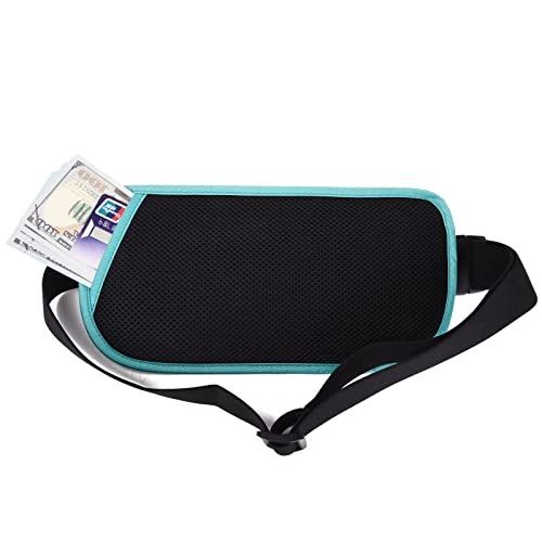 DAITET RFID Blocking Money Belt for Men Women, Slim Fanny Pack for Travel，Running,Conceal Waist Wallet for Passport Holder,Phone,Cash(Black Mint Green) - Image 4