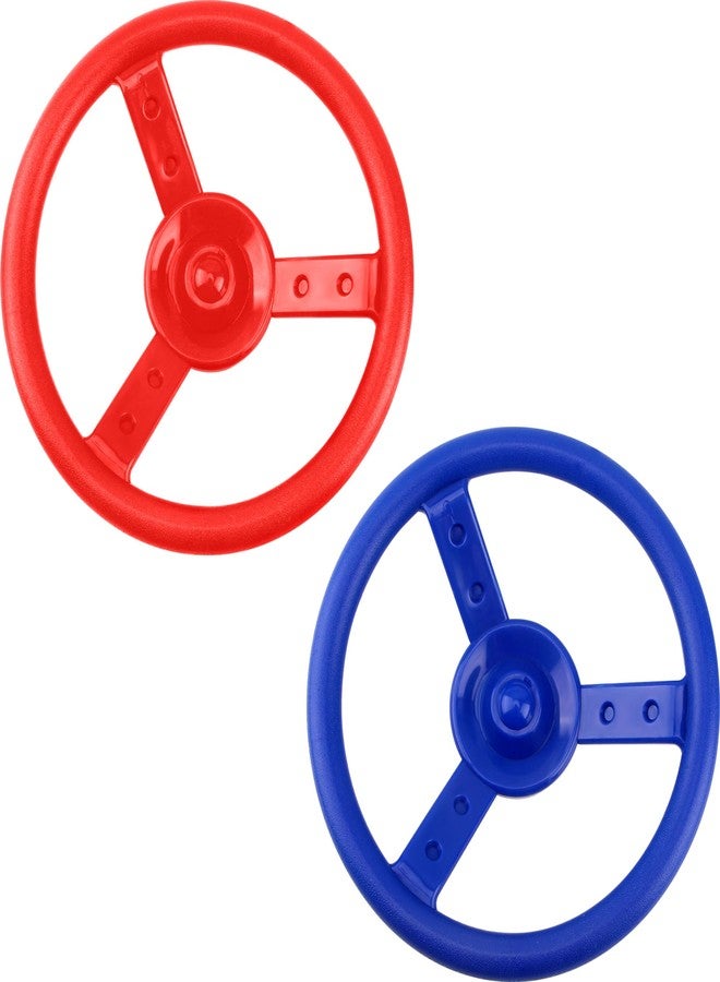 Haconba 2 Pack Steering Wheel Playset Plastic Pirate Ships Wheel with Mounting Tools for Kids Playground Outdoor Gym (Blue, Red) - Image 1