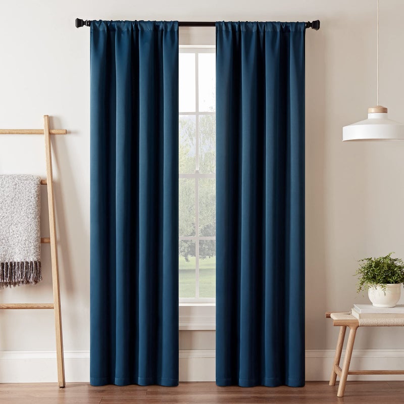 ECLIPSE Blackout Curtains for Bedroom-Darrell 37" x 84" Insulated Darkening Single Panel Rod Pocket Window Treatment Living Room, Indigo (16205037084IND) - Image 1