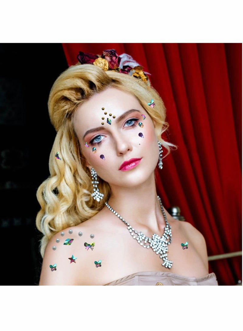 نقاط بندي الملونة وجواهر الوجه - 4 أوراق من الكريستالات اللاصقة للعين والجبهة، مثالية للمكياج، الحفلات والمهرجانات، تزيين فن الأظافر - Image 4