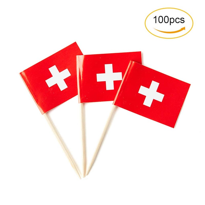 mflagperft Switzerland Flag Swiss Small Toothpick Mini Stick Flags Decorations (100 pcs) - Image 3