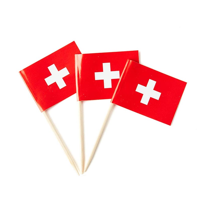 mflagperft Switzerland Flag Swiss Small Toothpick Mini Stick Flags Decorations (100 pcs) - Image 1
