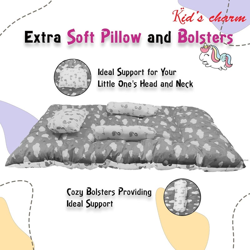 Kid's Charm Kids Charm Baby Sleeping CloudMini Portable 2 in 1 for 0 to 4 Months New Born Baby Baby Sleeping Bed Cotton PillowGrey - Image 3